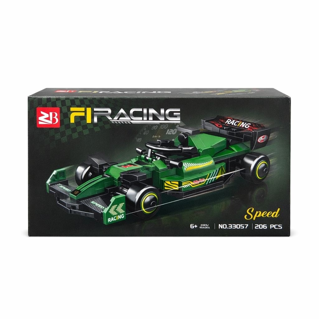 Set constructie masina de curse verde, 206 piese din plastic, 26cm 2