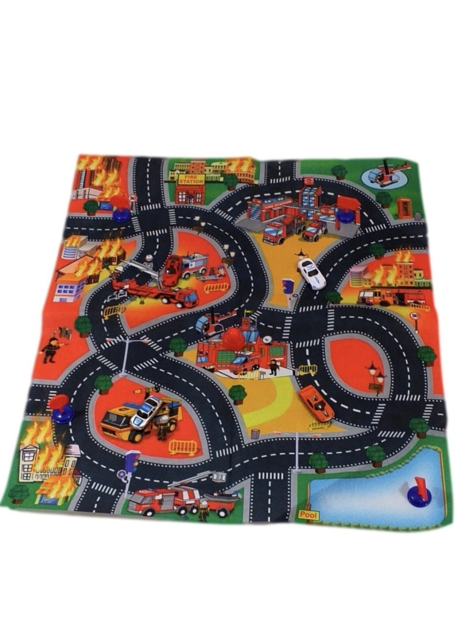 Set covoras joaca oras cu masini si indicatoare, pliabil, tub depozitare 52x8 cm 3