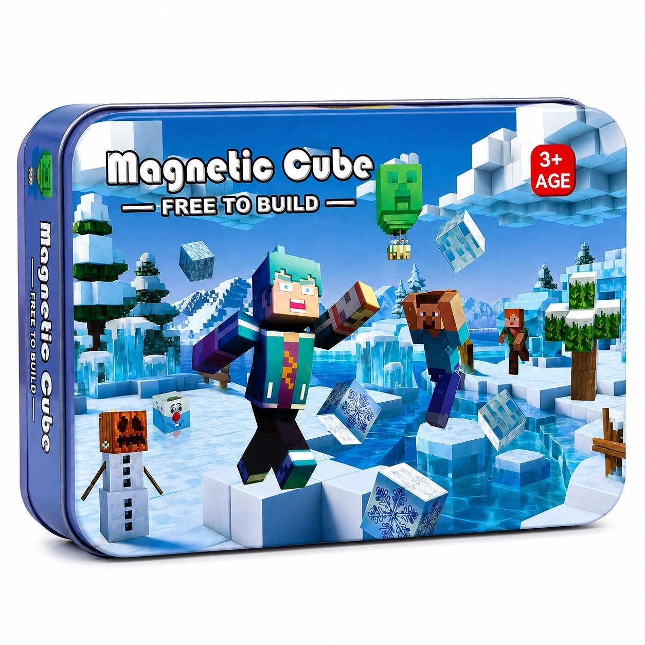 Set Cuburi Magnetice de Construcție, 60 Piese cu Figurine și Cutie Metalică de Depozitare 4