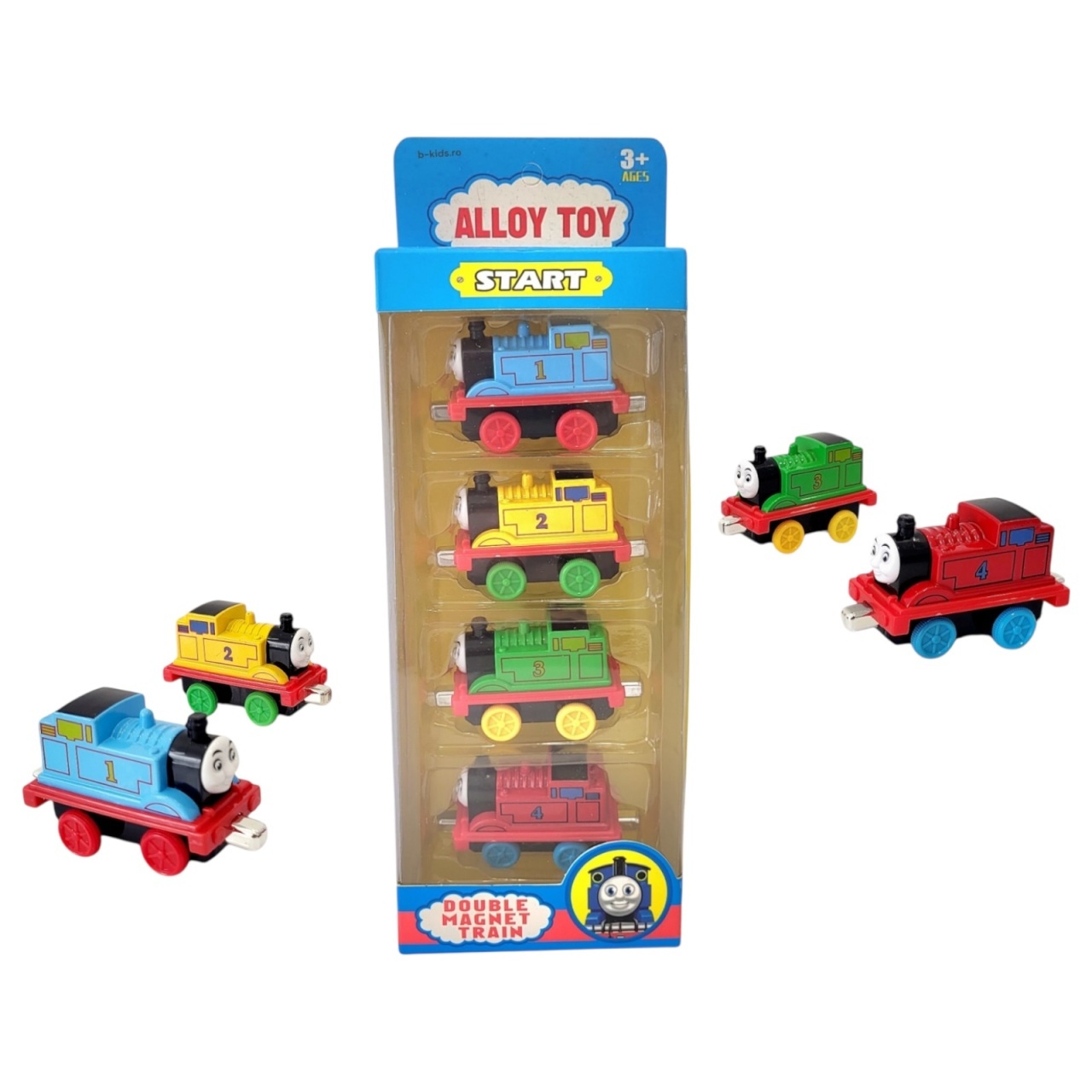 Set de 4 vagoane de tren cu magnet, din aliaj, multicolor, 25.5x10.5x5 cm 2