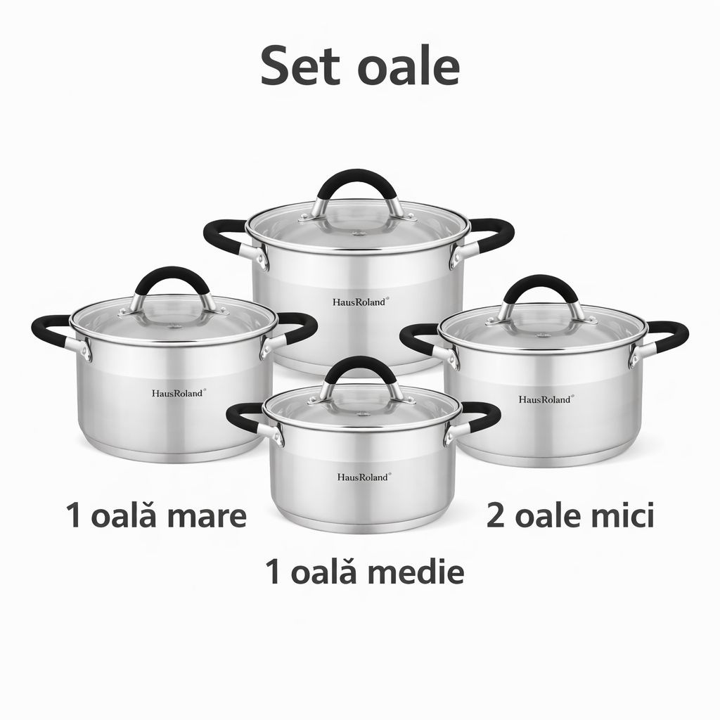 Set de vase de gătit din oțel inoxidabil, 4 piese, culoare HR121-1, ideal pentru orice bucătărie 2