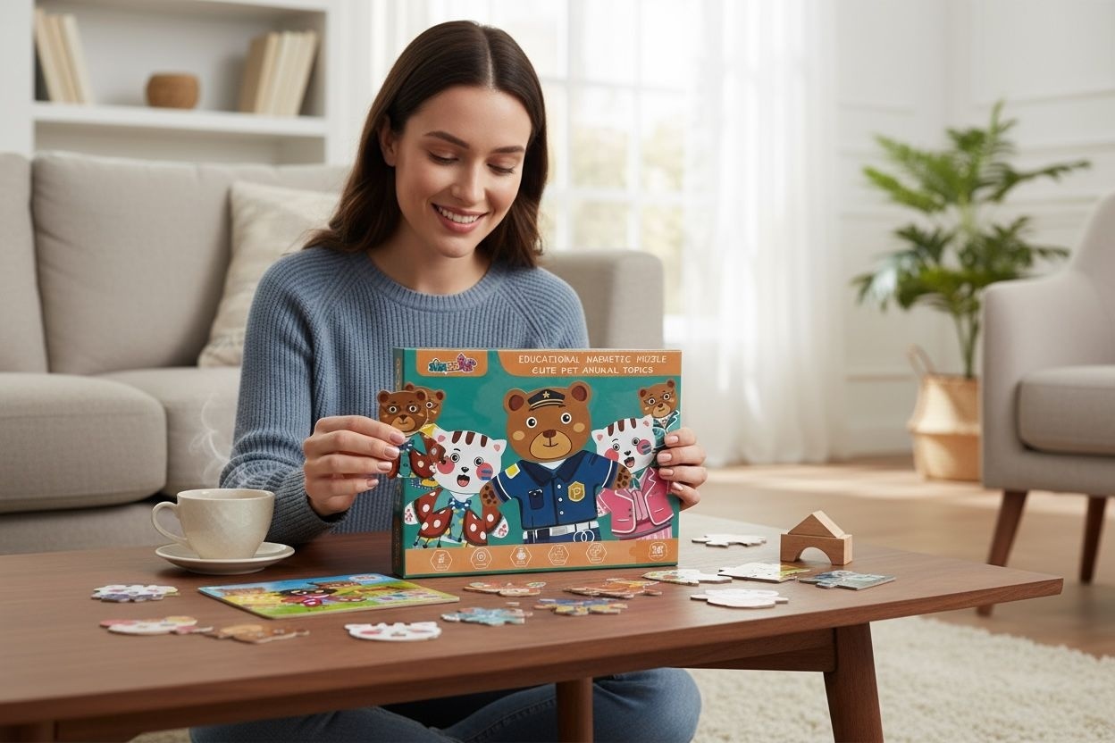 Set Magnetic Educativ cu Puzzle si Tablita de Scris , Cute Pet Animal Topics, 22.5x16.5cm 3