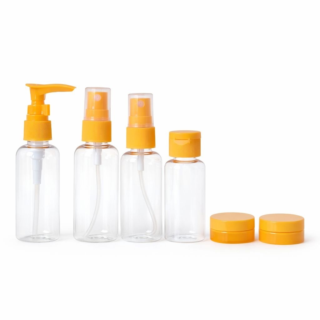 Set recipiente cosmetice pentru călătorie, 6 piese, verde/albastru/mov
