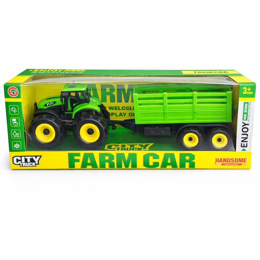 Tractor cu remorca agricola, jucarie copii, verde, remorca detasabila, Farm Car 2