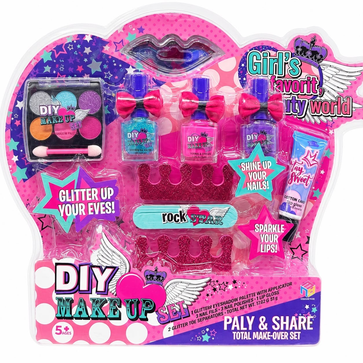 Trusă de Machiaj pentru Copii DIY, Set Cosmetice de Joacă cu Farduri, Ojă și Lip Gloss