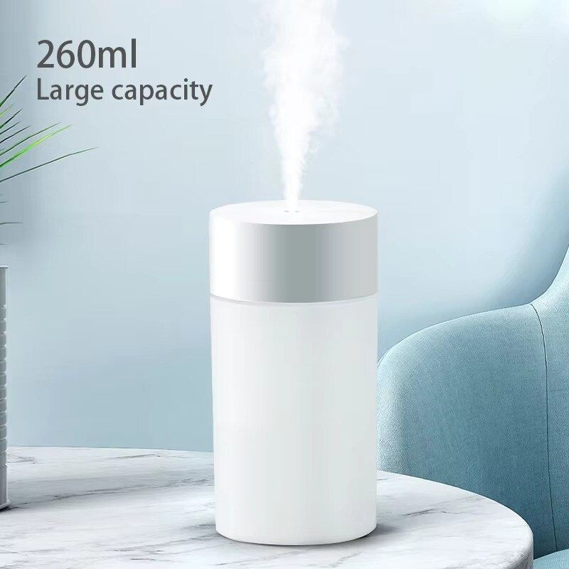 Umidificator aer portabil USB 260ml, difuzor aroma, vaporizator camera, iluminare ambientala, alb 3