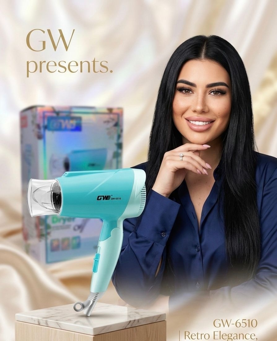 Uscator de par GW-6510, 1500W, 2 trepte viteza, duza concentrare, albastru cu alb