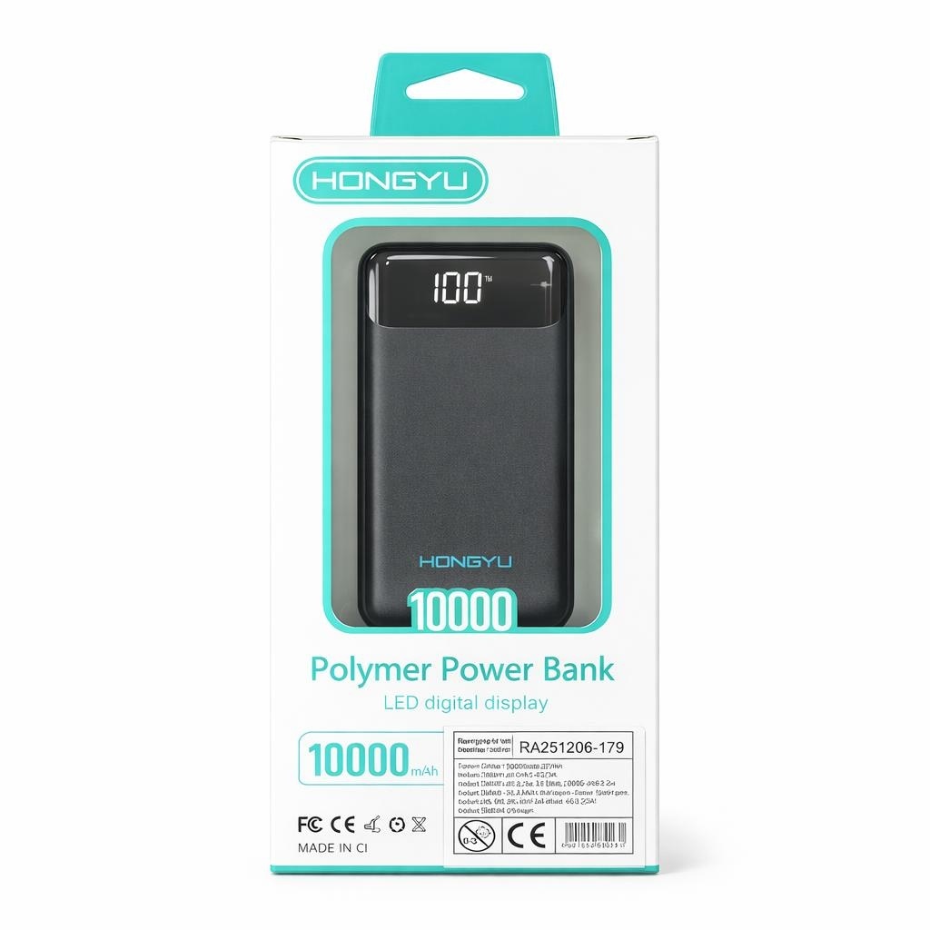 Baterie externa HY-CDB02 10000 mAh cu cabluri integrate 4-în-1 și display LED digital, negru 3