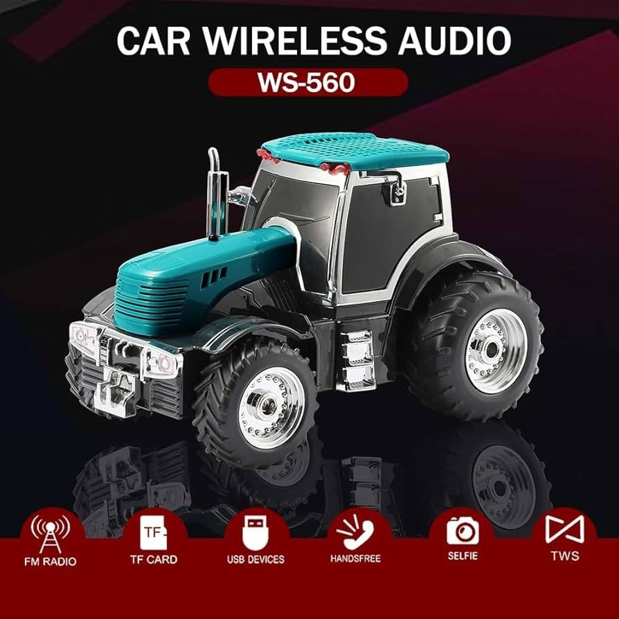 Boxa portabila Bluetooth tractor vintage, radio FM, USB, TF, AUX, lumini LED, TWS, verde smarald 3