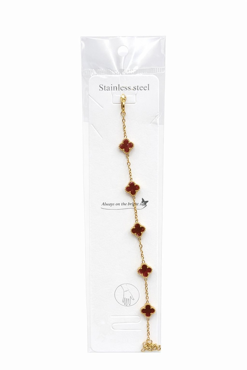 Brățară aurie Roxé cu simboluri bordo elegante, reglabilă 18+5 cm 2