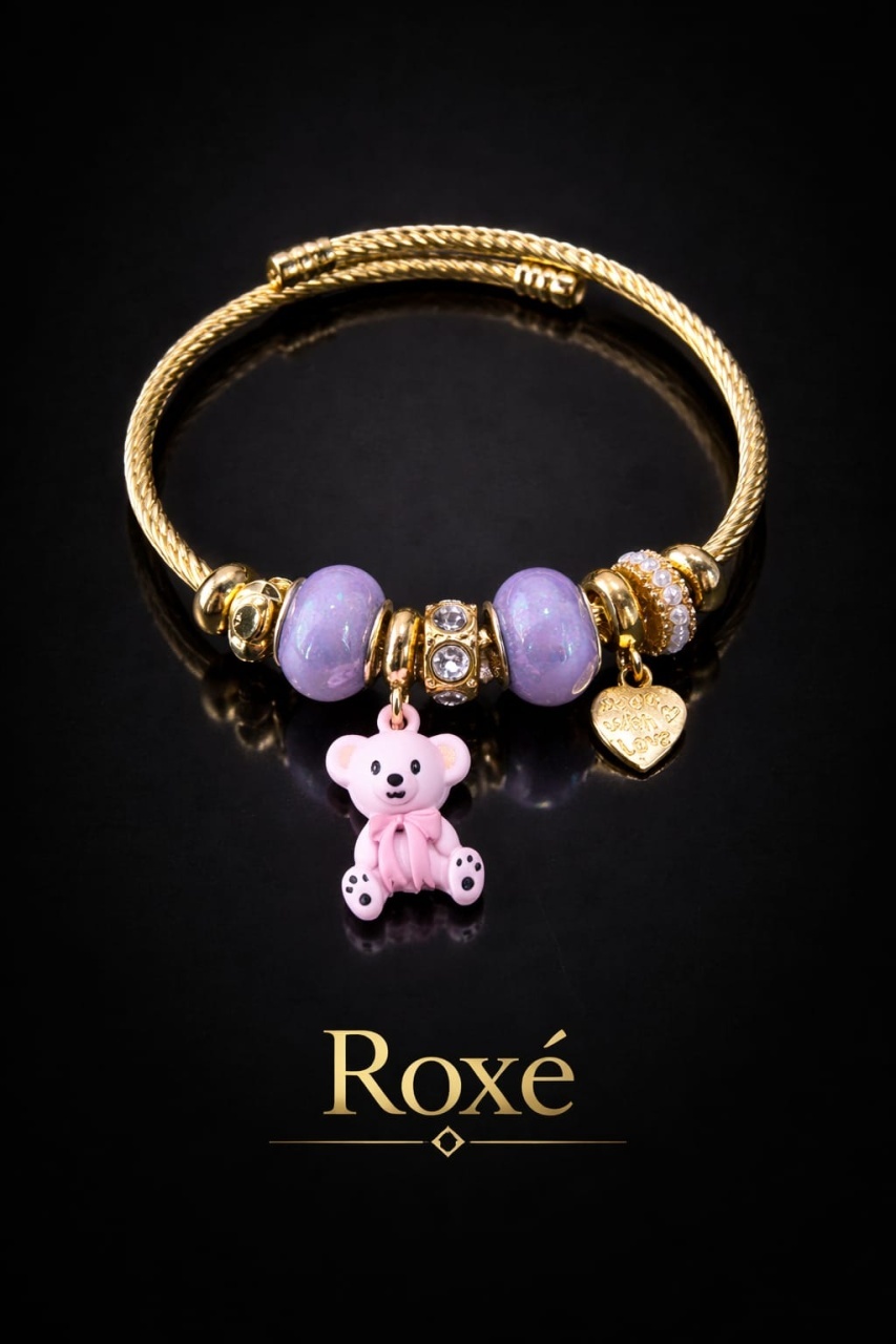 Bratara ROXE aurie cu ursulet charmuri elegante dama cadou stil modern 3