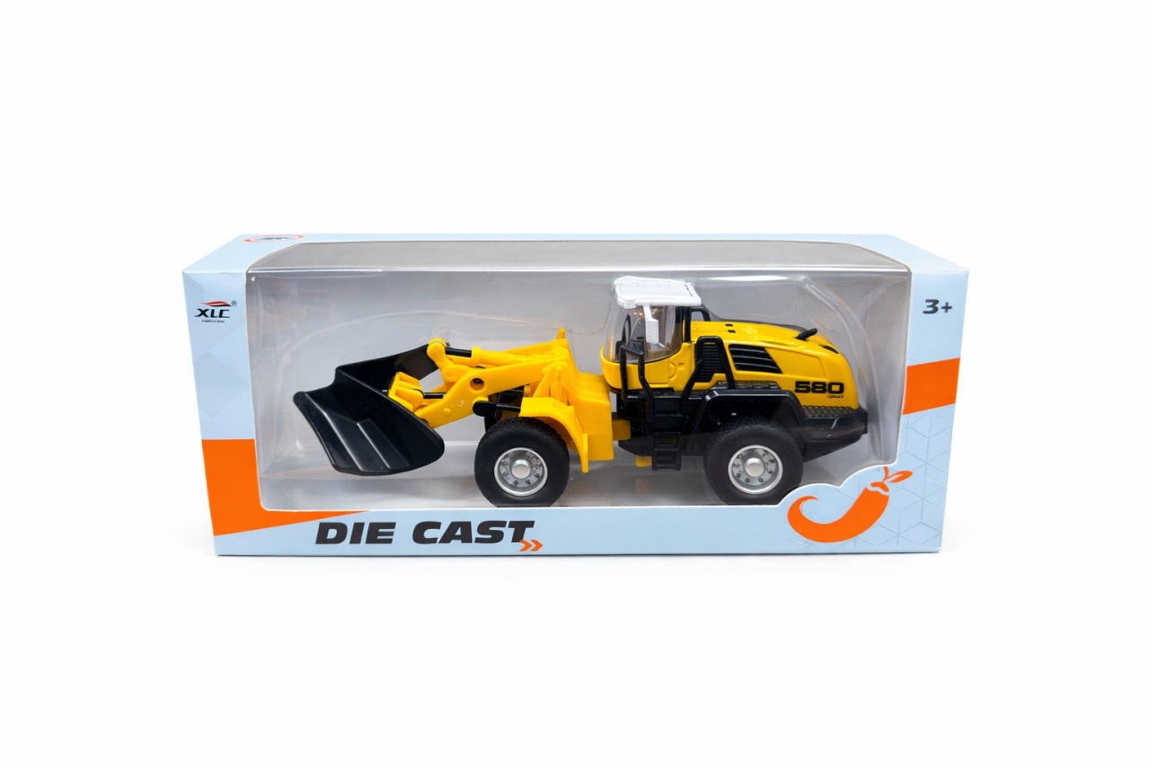 Buldozer metalic , die-cast, galben, cu cupă funcțională, dimensiuni 21x8.5x6 cm 2