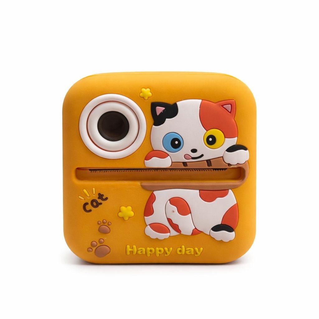 Camera foto copii cu imprimare instant, ecran 2.4 inch, camere duale, foto si video HD, Portocalie