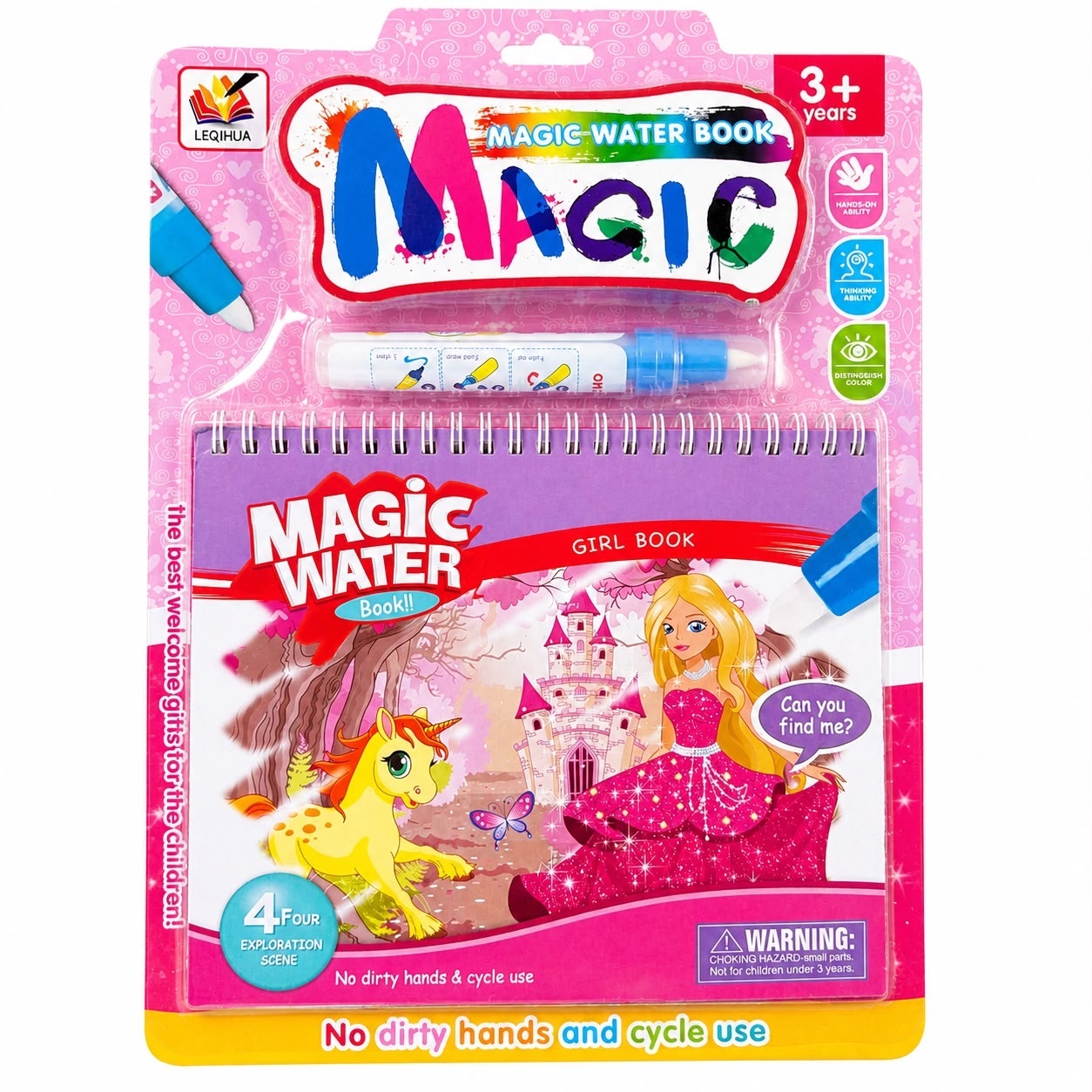 Carte de Colorat cu Apă Magică Reutilizabilă pentru Fetițe 3+ Ani – Prințese și Unicorn