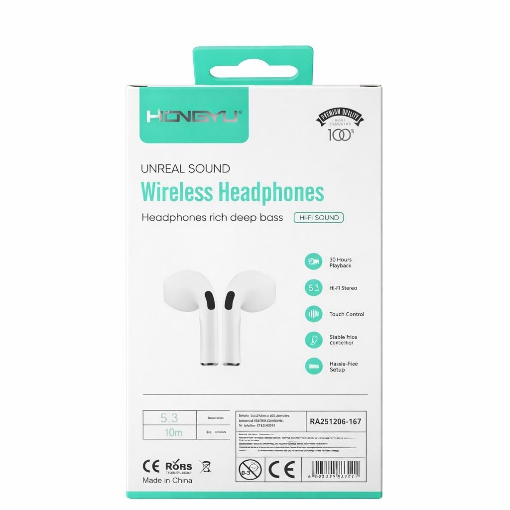 Căști wireless Bluetooth Hongyu HY-B110 cu cutie de încărcare, Hi-Fi stereo, Albe 3