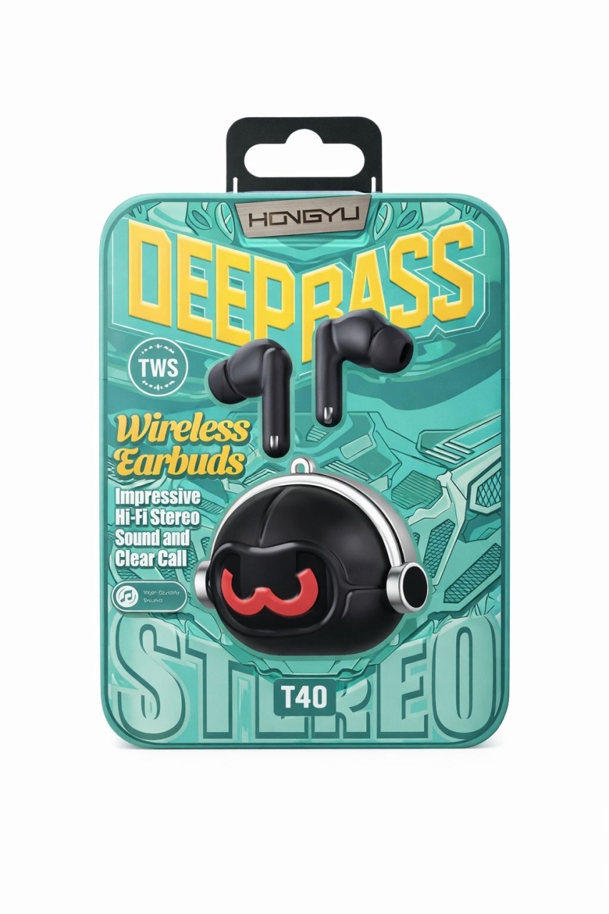 Căști wireless Hongyu T40 TWS Bluetooth cu carcasă astronaut, sunet stereo Hi-Fi și Deep Bass, negre 2