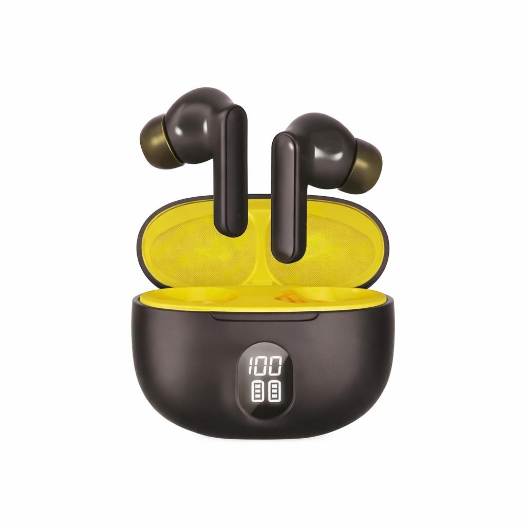 Căști wireless TWS Hongyu HY-BT11 Bluetooth 5.4 cu display LED, negru-galben 2
