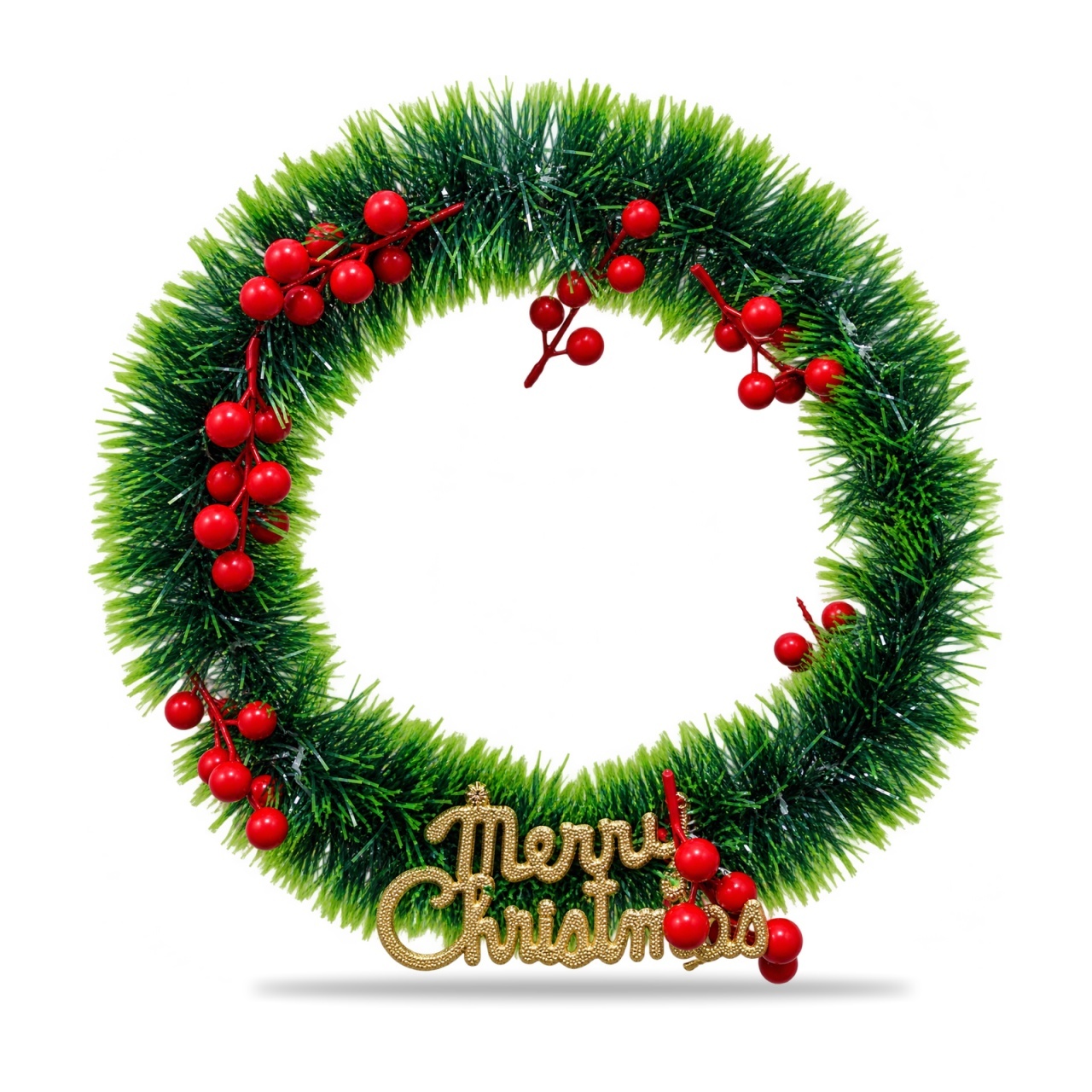 Coronita de Craciun cu beteala verde si text auriu Merry Christmas, 36cm