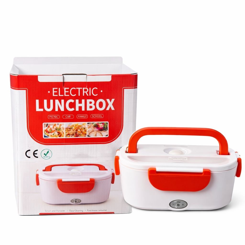 Cutie electrică pentru prânz 40W, lunch box încălzire mâncare, alb cu roșu 2