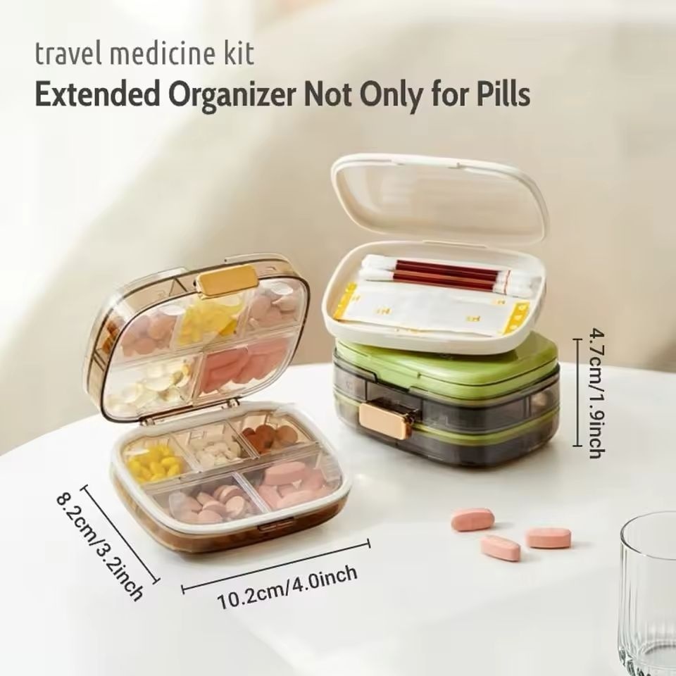 Cutie organizator medicamente cu 8 compartimente si inchidere etansa, verde 4