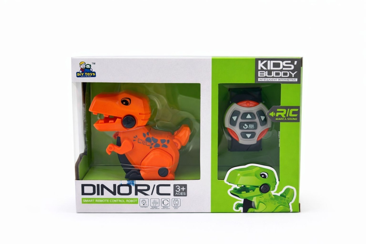 Dinozaur interactiv cu telecomanda R/C, sunete si lumini, miscare automata, portocaliu