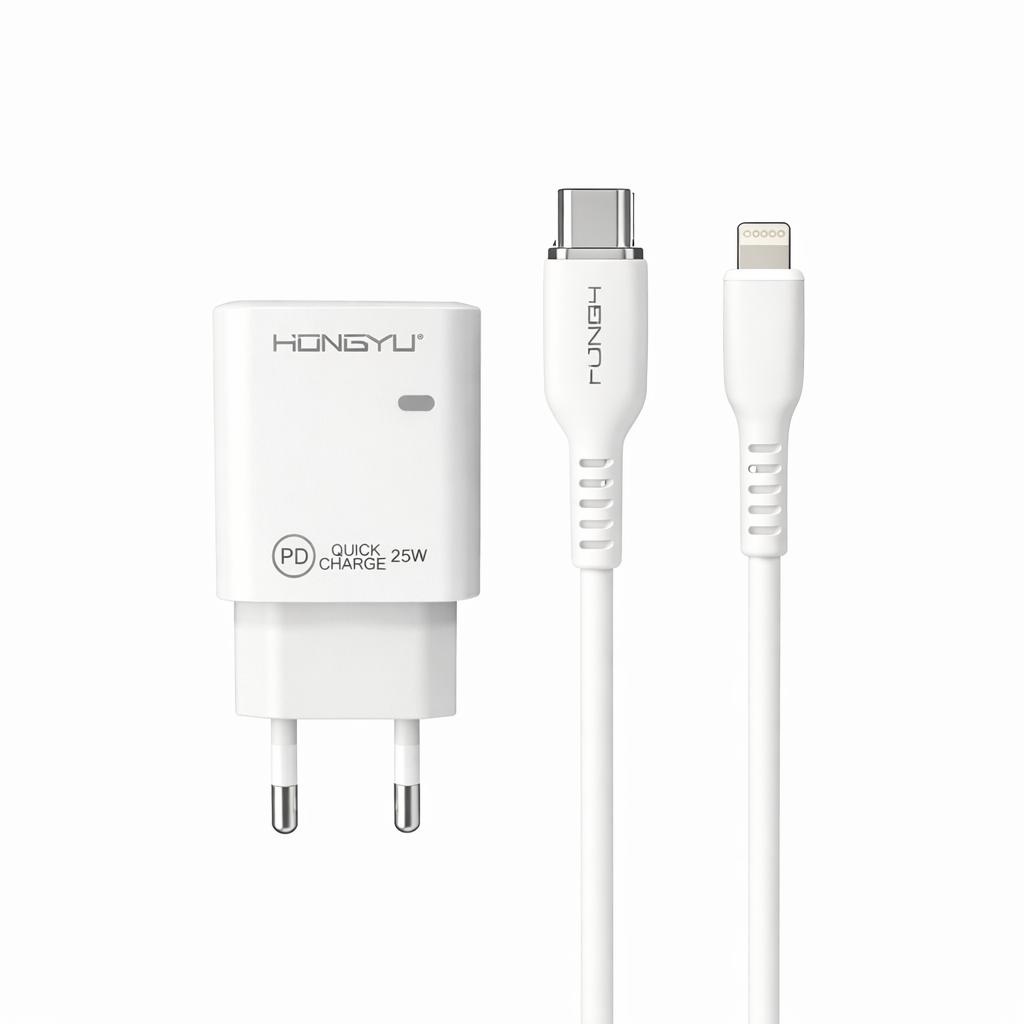 Încărcător rapid Hongyu 25W PD cu cablu USB-C la USB-C, model HY-JC03, alb 2