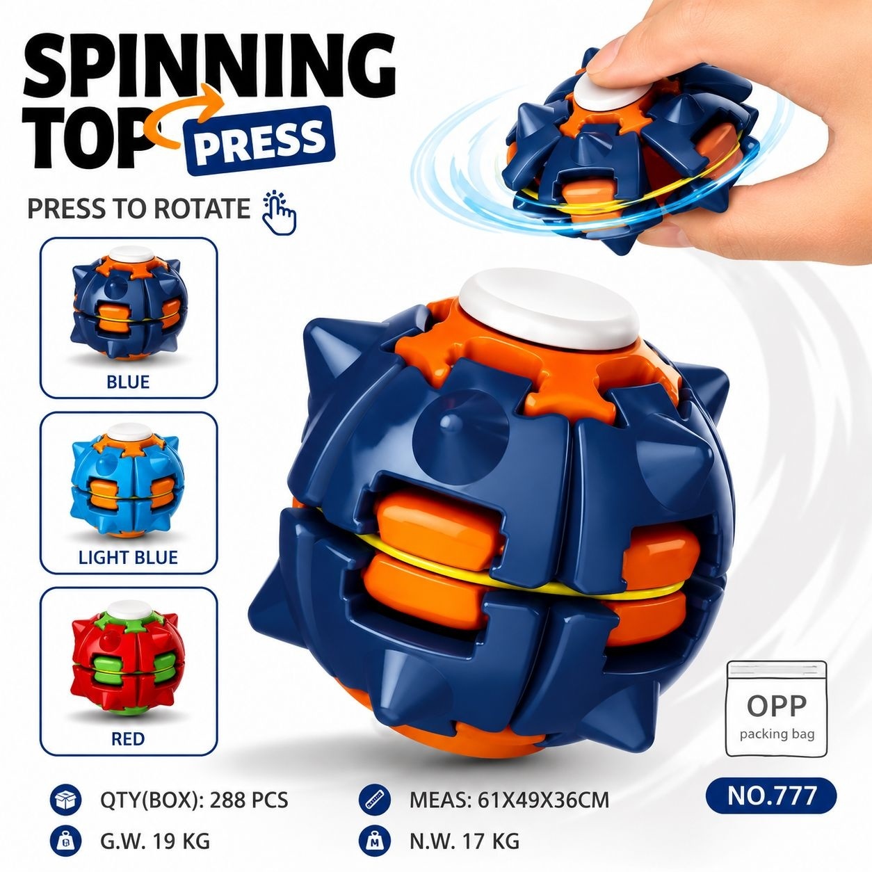 Jucărie Antistres Spinner cu Buton, Rotire Rapidă, Fidget Toy pentru Copii, Culori Diverse, Model Aleatoriu