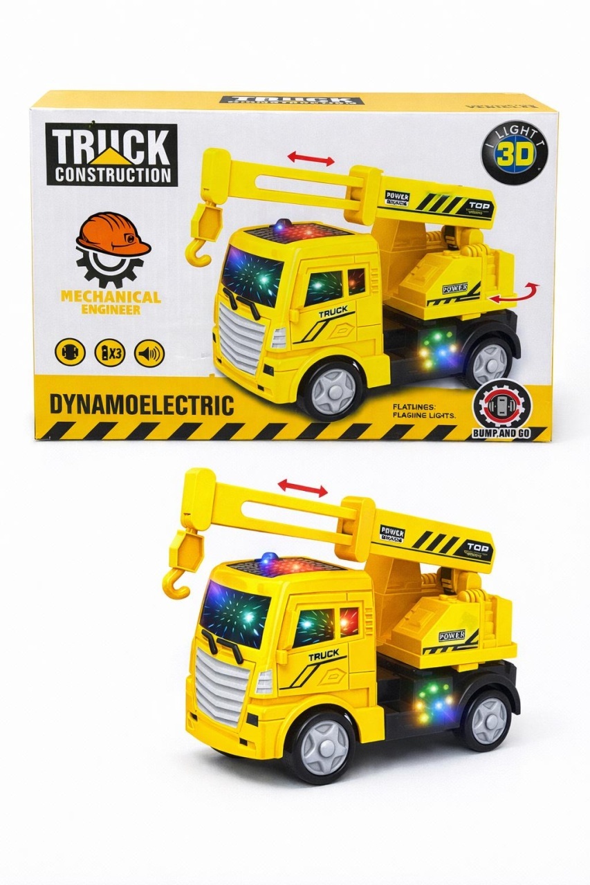 Jucarie camion cu excavator, lumini si sunete, 18 cm