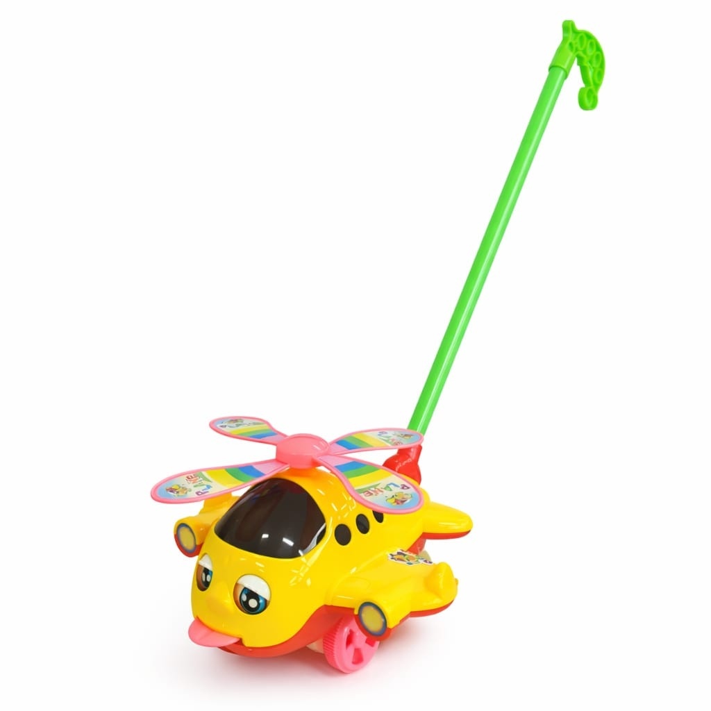 Jucarie impins elicopter copii cu maner, elice rotativa si design colorat