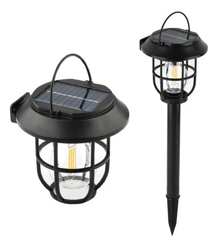 Lampă solară de grădină LED cu spic, neagră, plastic rezistent, lumină caldă, cu montaj ușor 5