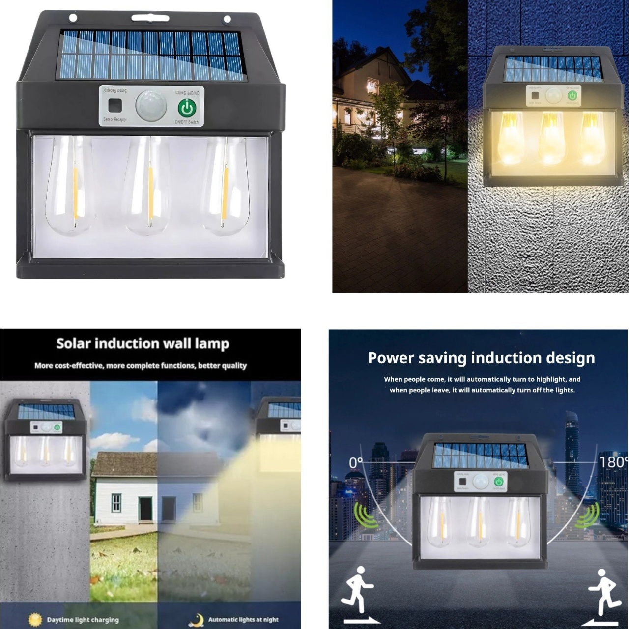 Lampă solară de perete YX, plastic, senzor mișcare, negru