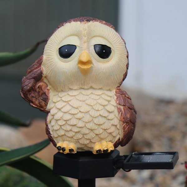 Lampa solară LED decorativă pentru grădină în formă de bufniță, plastic, maro și crem 4
