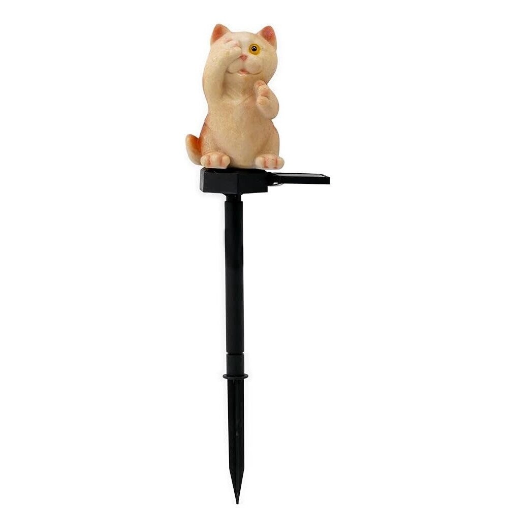 Lumină Solară Decorativă în Formă de Pisică, Polirășină, 15 cm, Crem 4