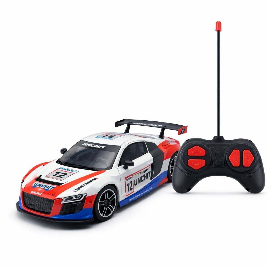 Masina cu telecomanda sport, acumulator inclus, control wireless, alb rosu, 31.5x11x15 cm