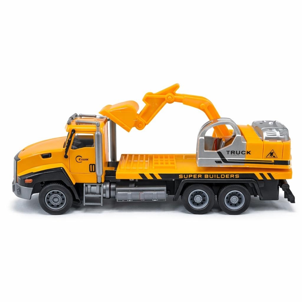 Masinuta constructii cu macara, model metalic die-cast, 26.5 cm, functie pull back, 2