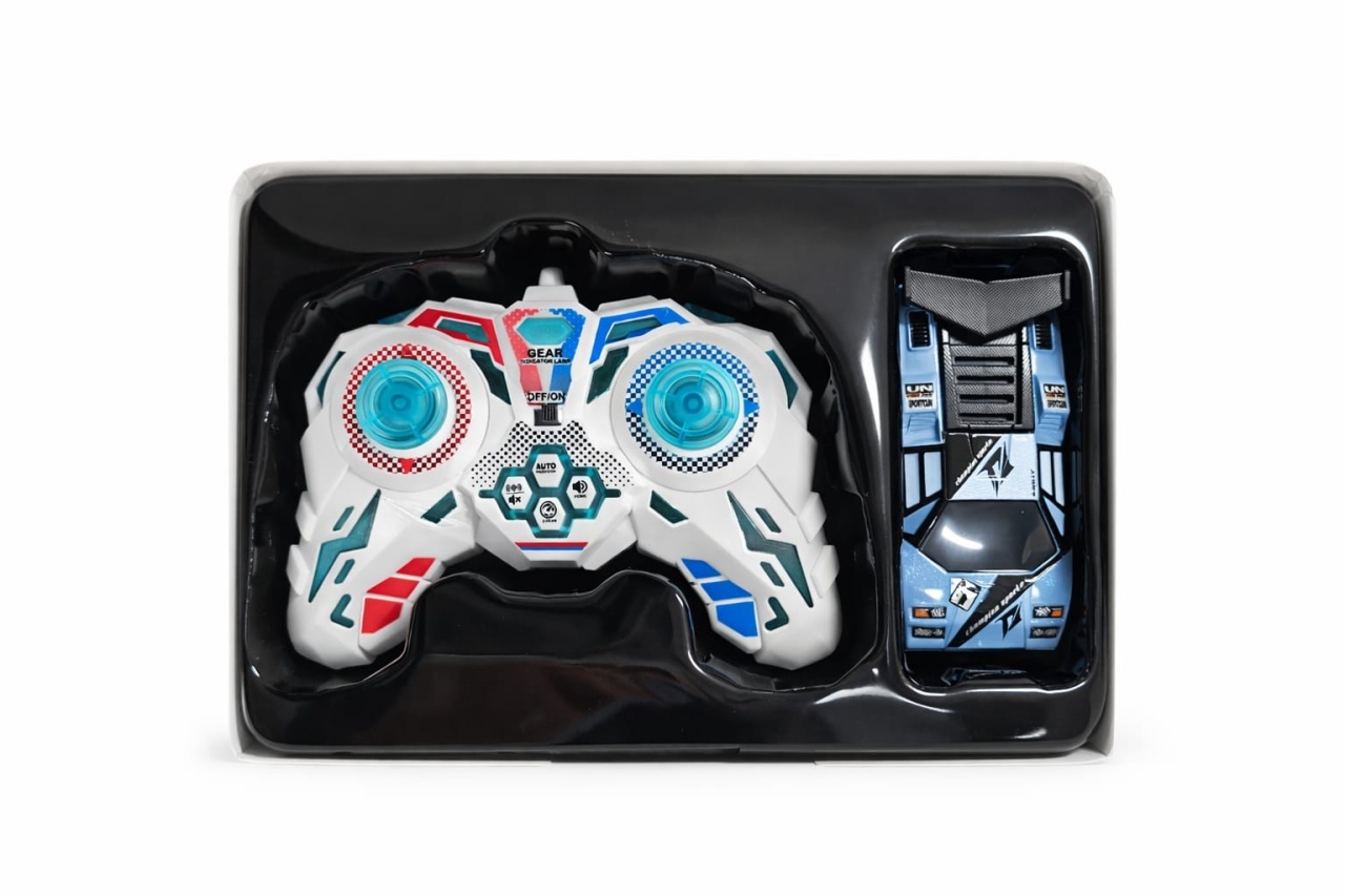 Masinuta cu telecomanda sport albastra cu lumini control 2.4GHz scara 1:64 4