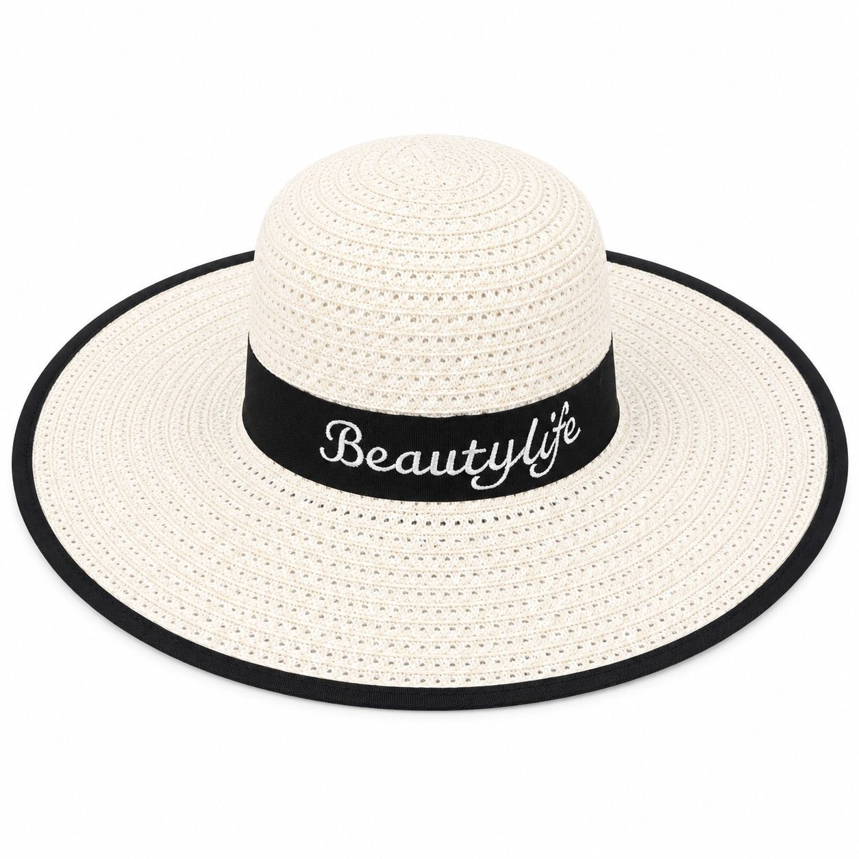 Palarie de Soare Alba pentru Femei cu Banda Decorativa si Protectie UV