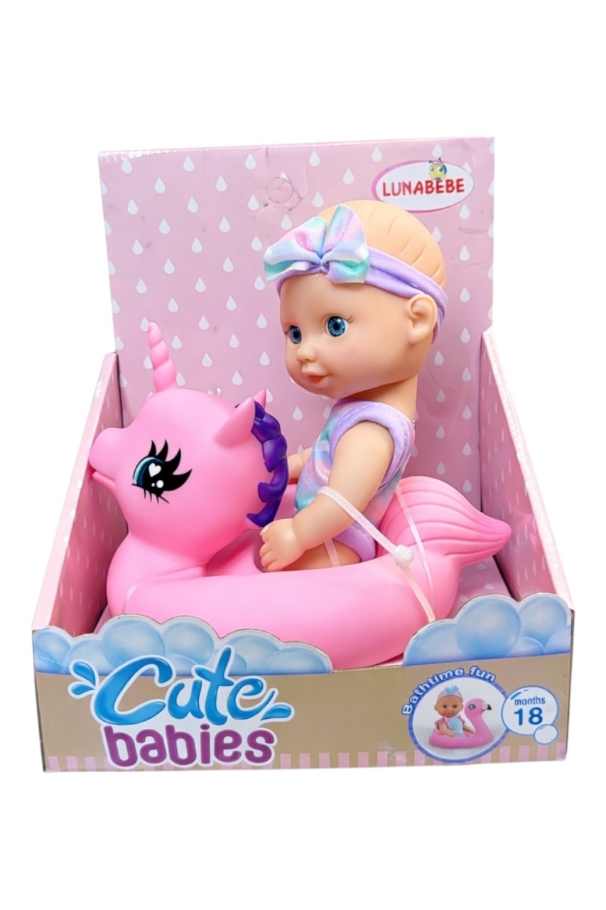 Păpușă Bebelus Luna Bebe cu colac unicorn roz pentru baie, 17.3 cm 2