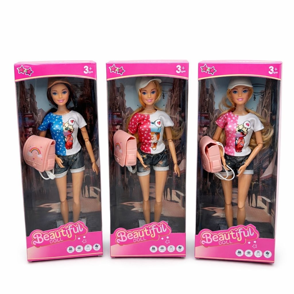 Papusa fashion cu ghiozdan si tinuta casual, modele variate, Beautiful Doll 2