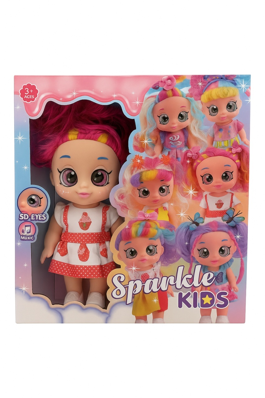 Papusa Sparkle Kids cu ochi mari SD-Eyes si functie muzicala, model colorat, 3+ ani