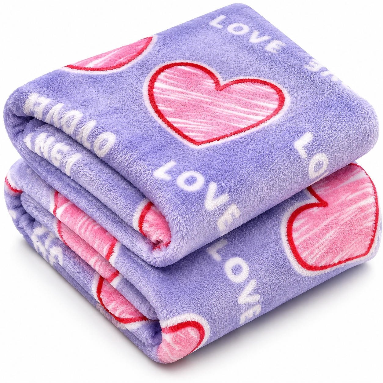 Patura Cocolino Pufoasa cu Inimi Love, 200x220 cm, Mov Deschis