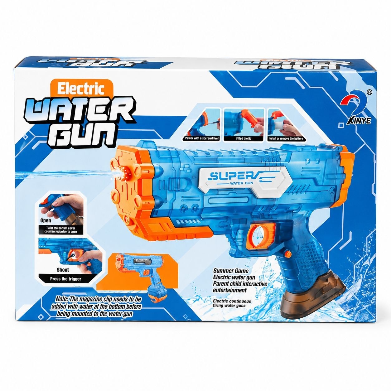 Pistol cu Apă Electric Albastru cu Jet Continuu, Baterie Reîncărcabilă și Rezervor Mare