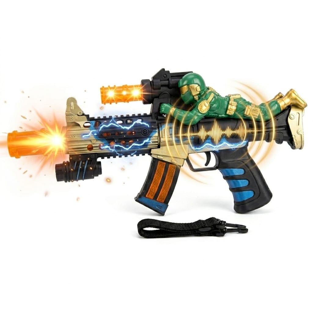 Pistol de jucărie cu efecte sonore și lumini, din plastic, model 2030-3 Albastru