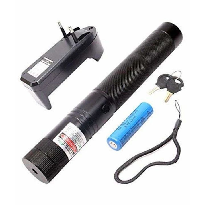 Pointer laser verde profesional cu cheie de siguranta, baterie reincarcabila si incarcator