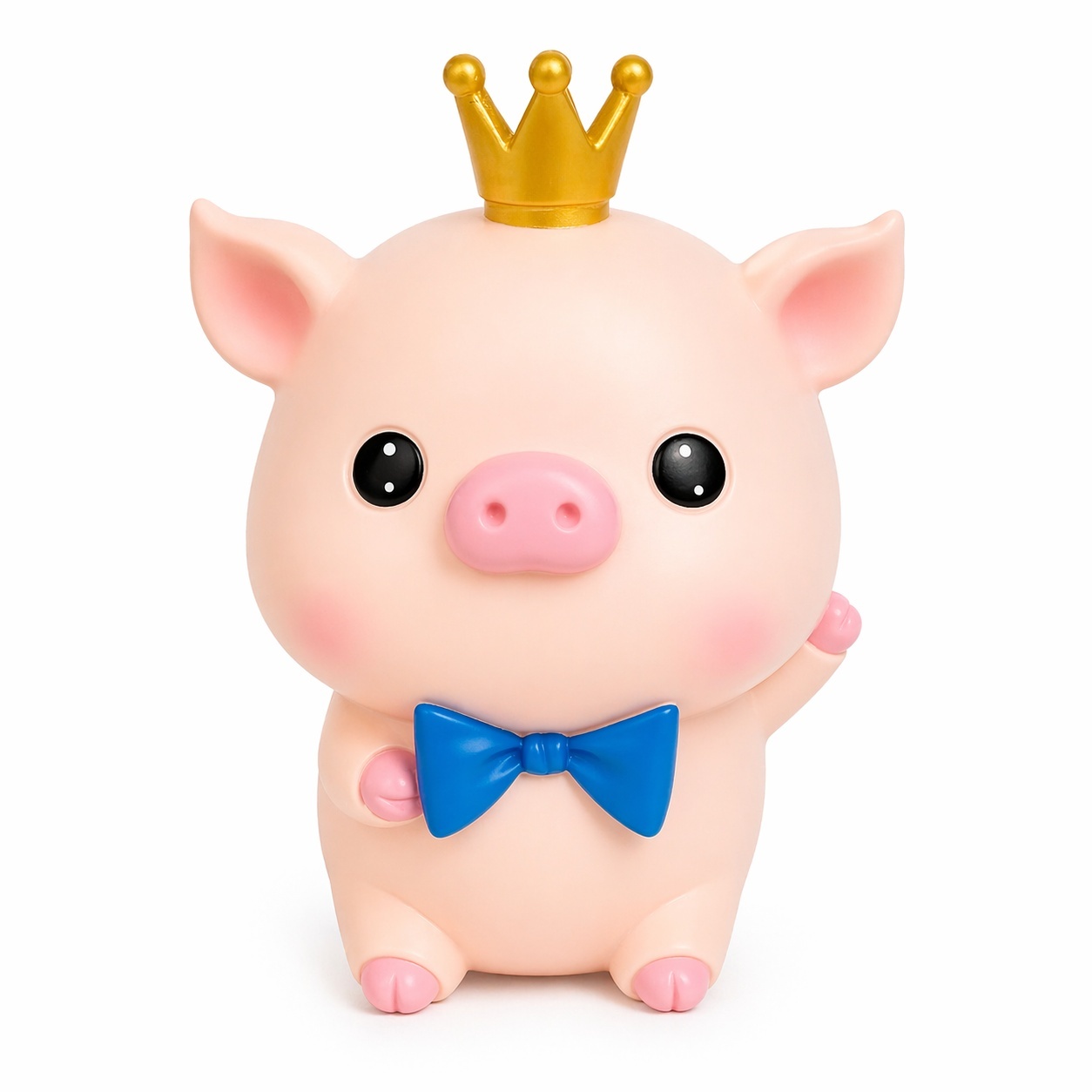 Pușculiță purceluș roz cu funda albastra , 22 cm – cutie economii din plastic, capac inferior 2