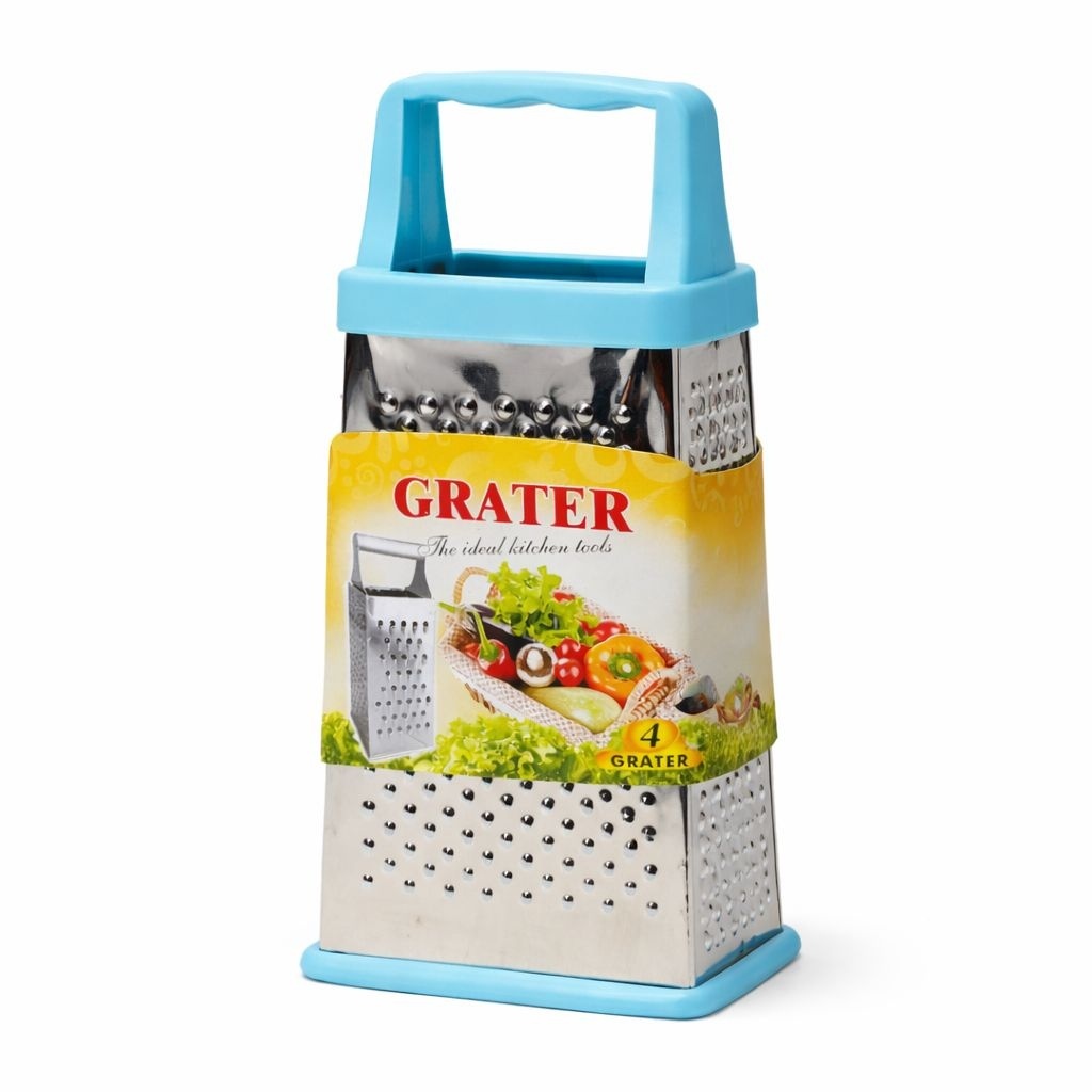 Razatoare bucatarie inox cu 4 fete 23x10 cm, maner si baza albastru deschis