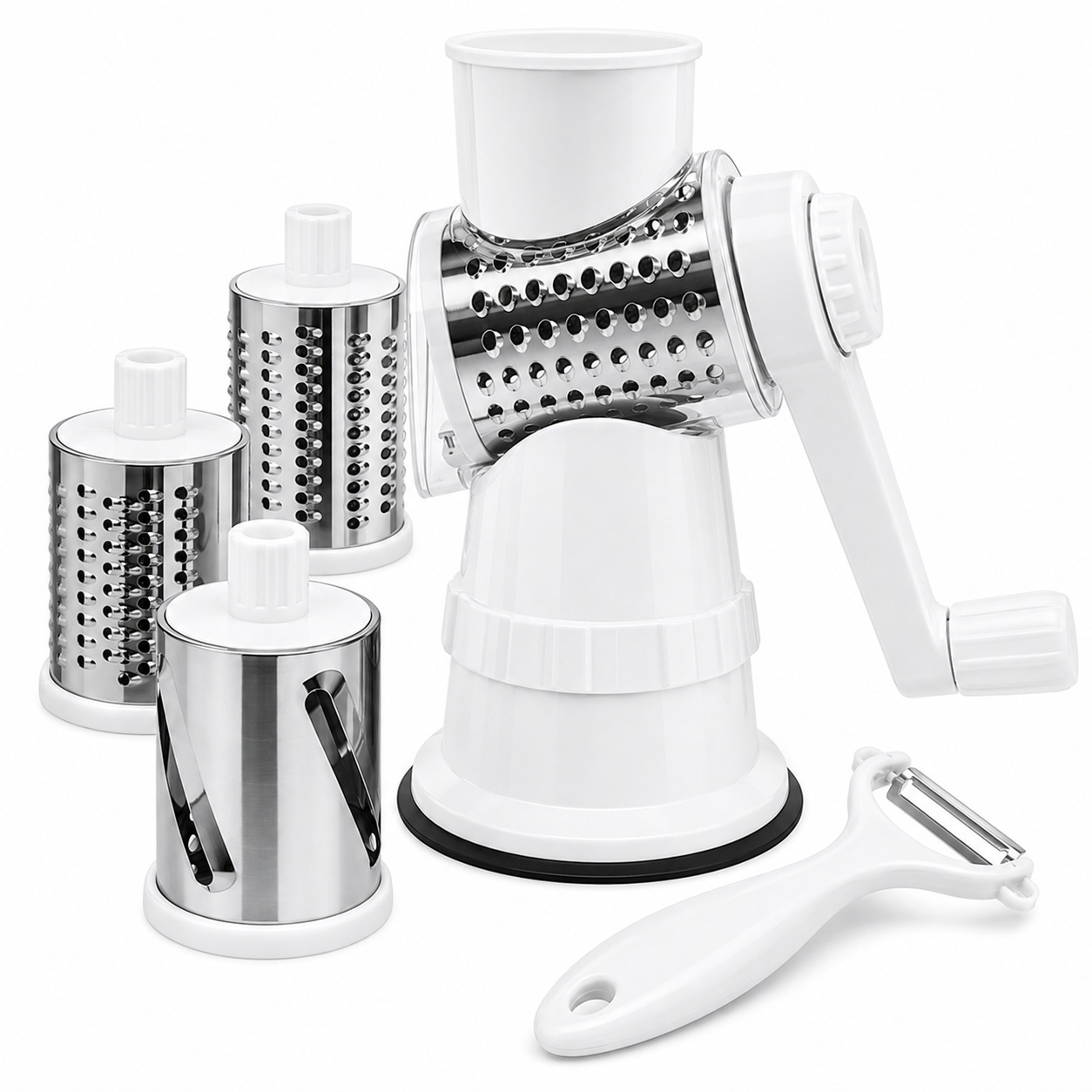 Razatoare manuala multifunctionala 4 in 1 pentru legume si fructe cu tamburi inox 4