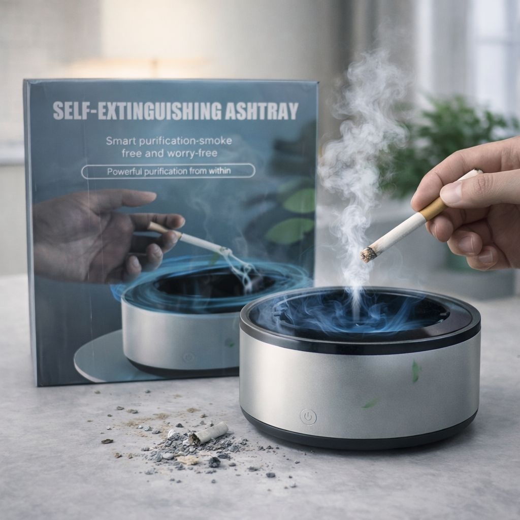 Scrumiera electrica cu purificator de aer si filtru pentru fum, sistem auto stingere tigari 3