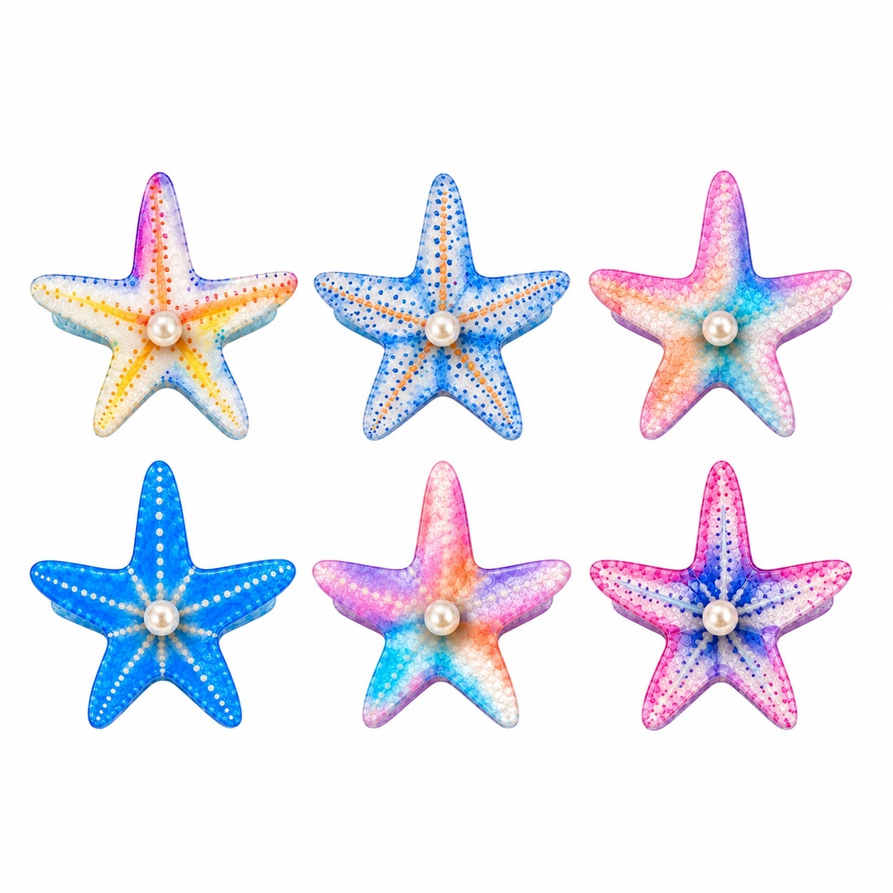 Set 12 Clești de Păr Model Stea de Mare 8x7 cm – Clame de Păr Oceanice cu Perlă Decorativă 3