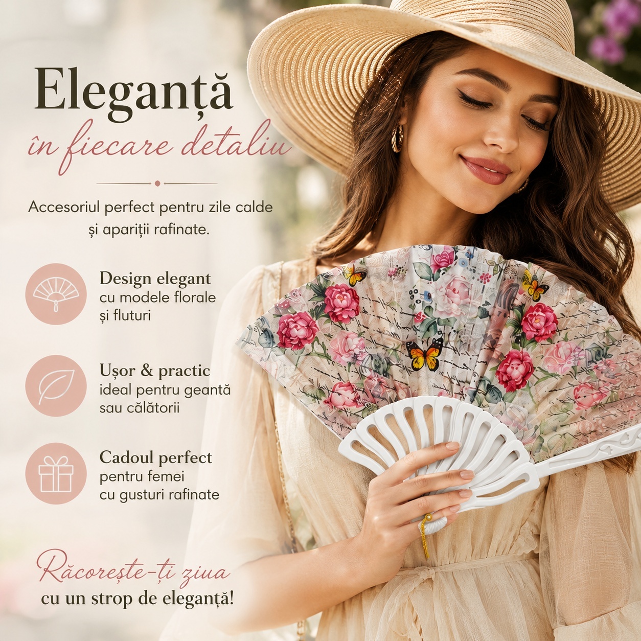 Set 12 Evantaie 23 cm – Modele Florale și Fluturi, Evantaie Elegante Livrate Aleatoriu 3